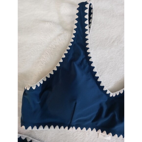 Cupshe Teal Blue Bikini Set White Embroidered Edge 2 Piece Set Size L NWT - Picture 3 of 10